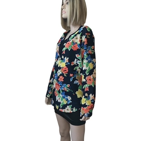 Ralph Lauren Blouse Top Shirt Plunge Neck Tunic Tank Long Sleeve Vivid Floral - Picture 9 of 13